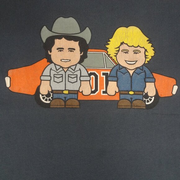 VINTAGE TOONSTAR DUKES OF HAZZARD BO LUKE BY CAR BLUE MEDIUM (SHORT) SHIRT L226 - Picture 1 of 5